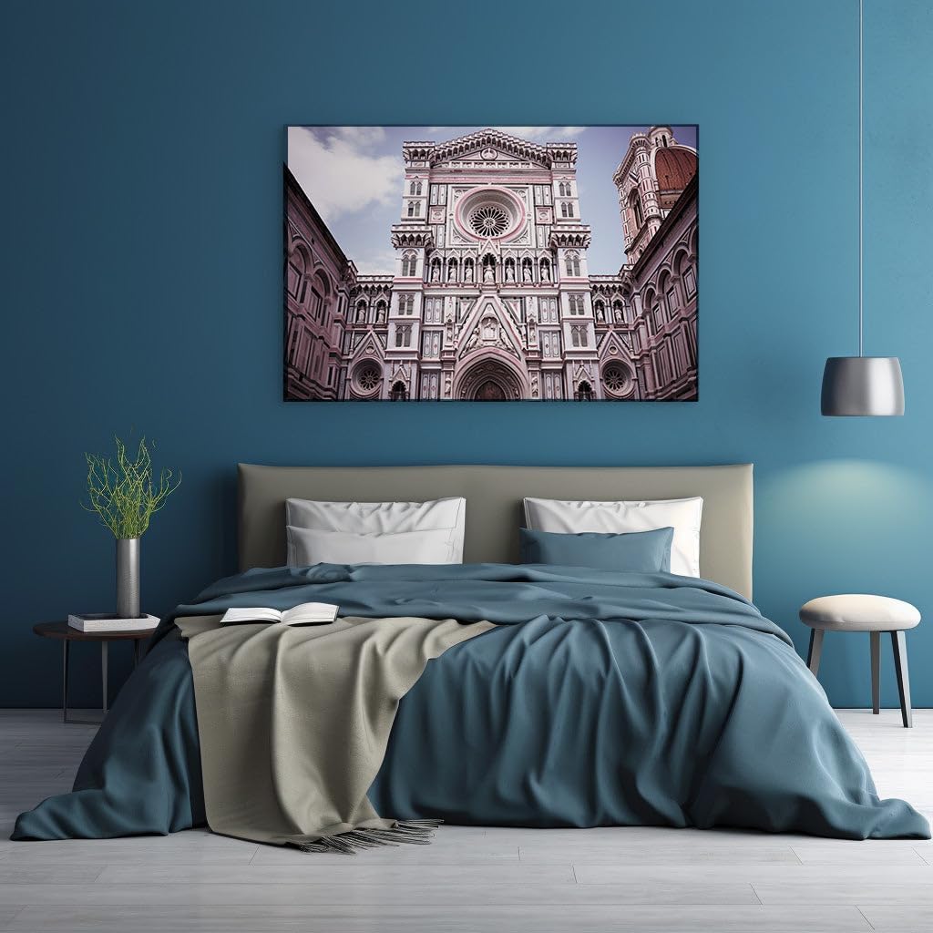 Canvas for Living room. Whispering Elegance in Stone The Mesmerizing Frontal Grandeur of Florence's Cathedral, 27 x 18 inch Canvas Wall Art - Ready to Hang - 69x46 cm (27x18 inch)