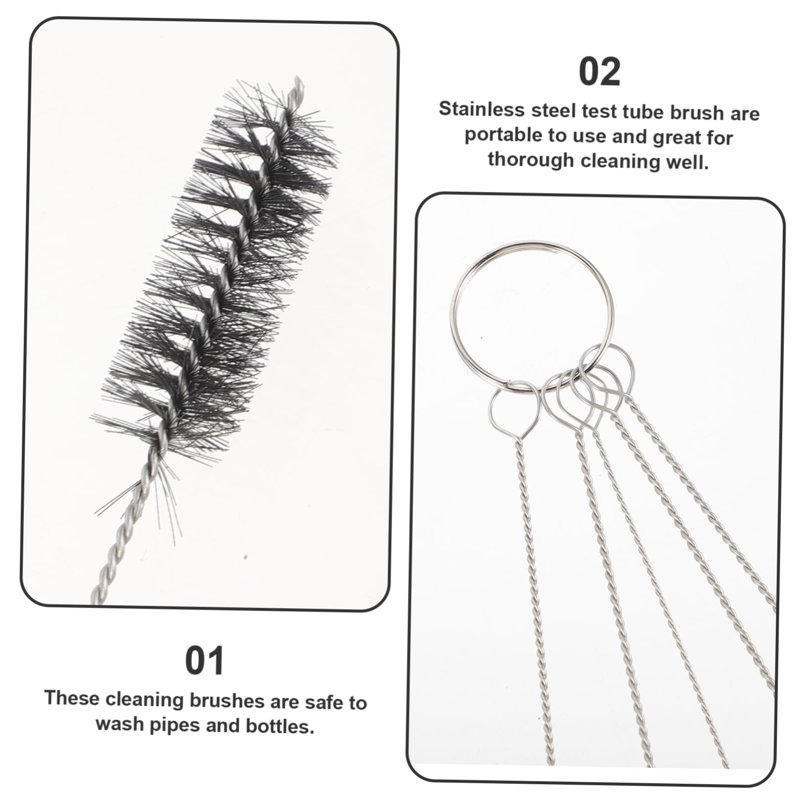VALICLUD Stainless Steel Tube Brush Set 5pcs Small Bottle Cleaning Brush for Jewelry Tattoo Tools