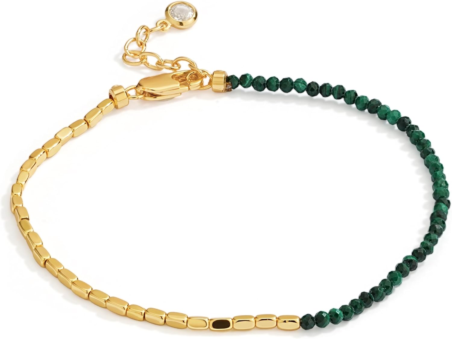 Dremmy Studios Gold Bracelet for Women 14K Gold Plated Stone Handmade Beaded Link Charm Chain Bracelets Jewelry Gift - Image 5