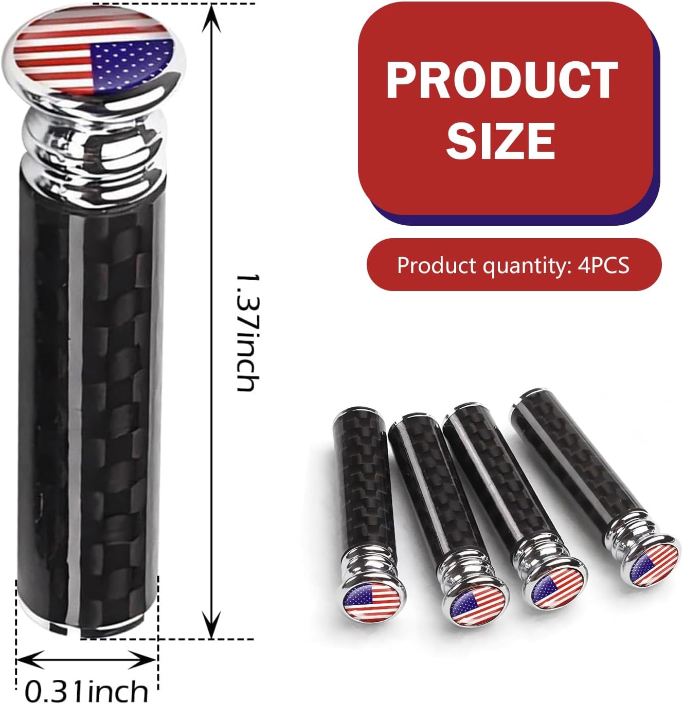 4PCS Car Door Lock Knobs, American Flag Lift Bolt Auto Inner Door Pull Pins, Carbon Fiber Decorative Door Lock Pull Pin Cap, Universal Car Interior Accessories for Most Vehicles, Trucks (Red)