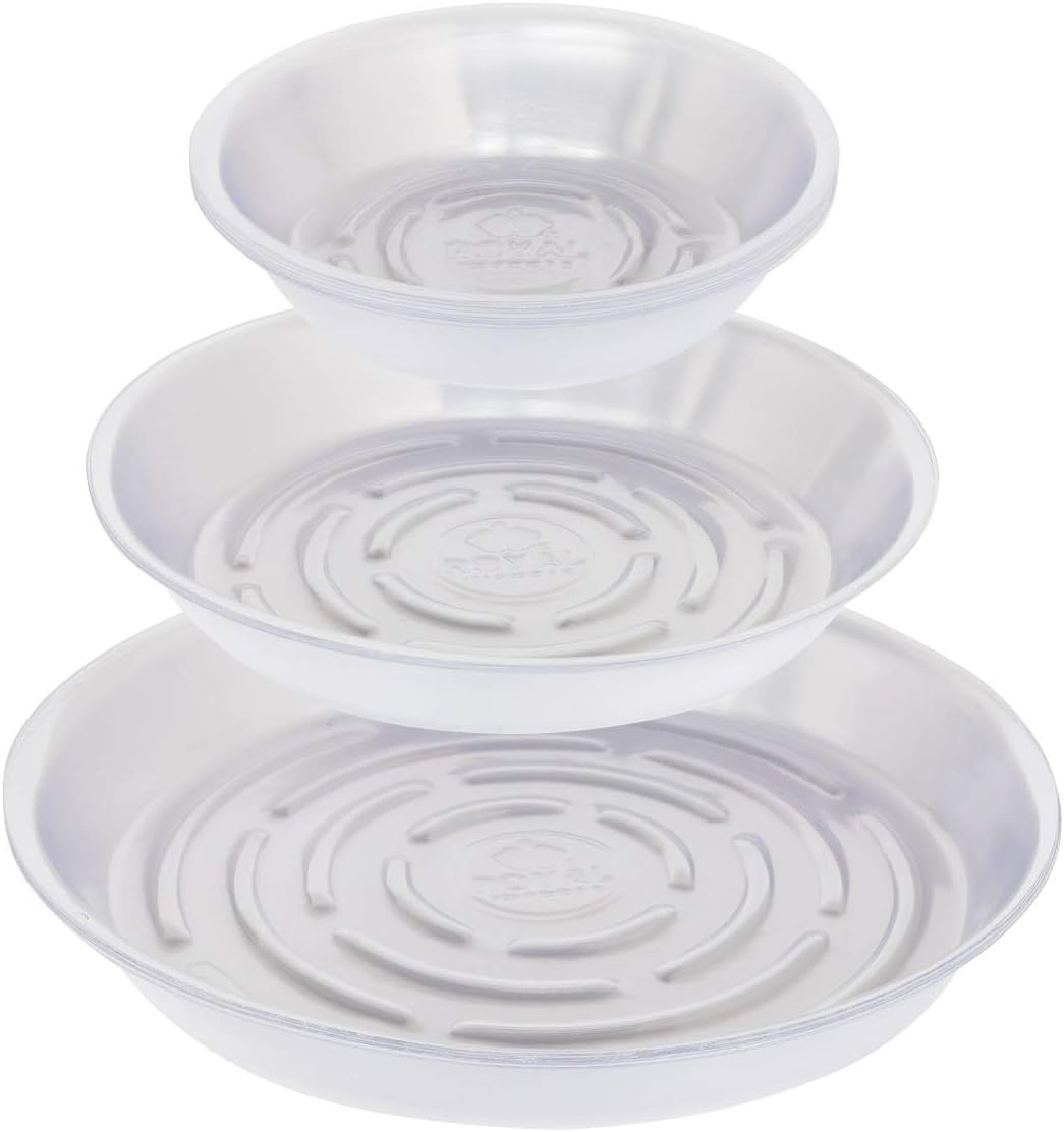 Royal Imports Plastic Planter Saucer, Clear Drip Tray, Flower Pot Disposable Bowl Plate, Moisture Drainage Liner for Home and Garden, Assorted (6",8",10"), 30-Pack
