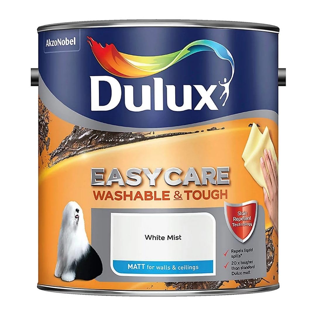 White Mist Dulux Easycare Matt Emulsion Paint 2.5L – Washable & Stain Resistant, Durable Matt Finish, Quick Dry, Low Odour Interior Wall & Ceiling Paint