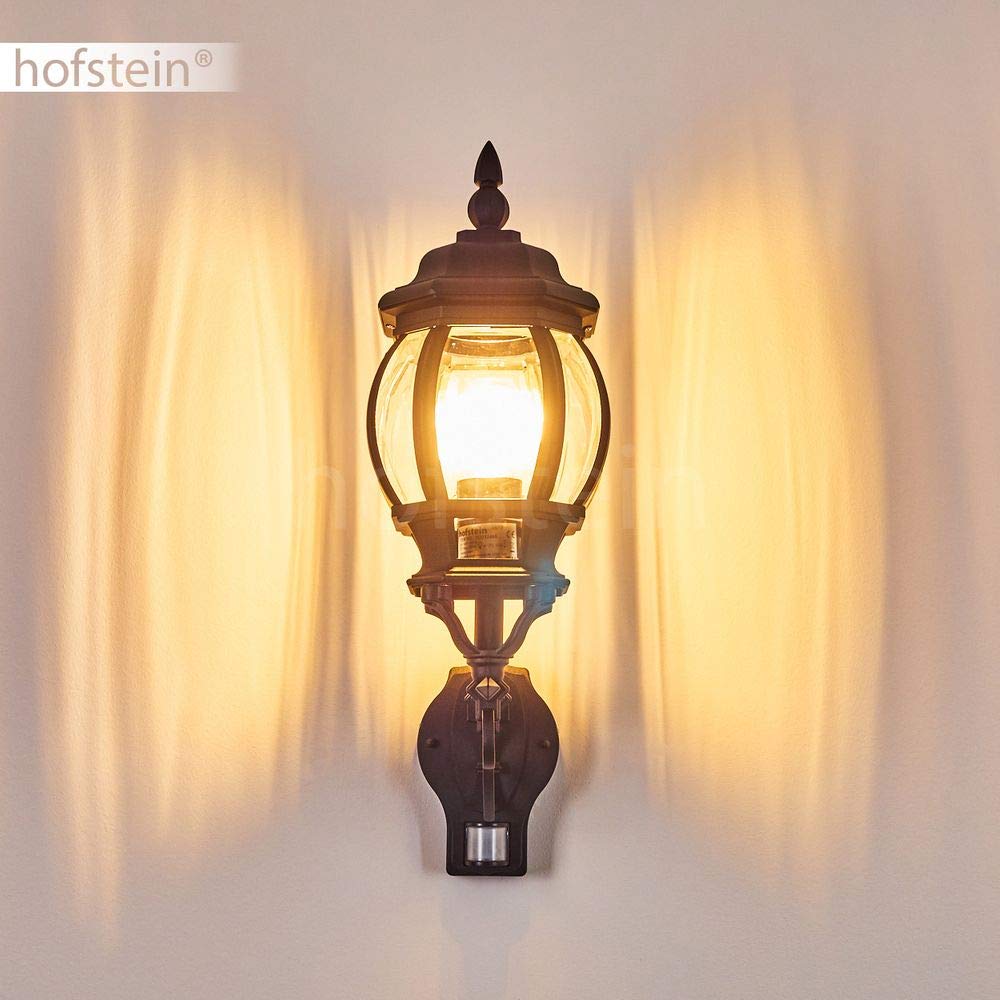 HOFSTEIN Außenwandleuchte Lentua, Außenwandlampe mit Bewegungsmelder aus Metall/Kunststoff in Schwarz/Klar, Wandleuchte Up im Retro/Vintage-Design, E27, IP44, Eingangsbereich, Terrasse, Haustür, Hof