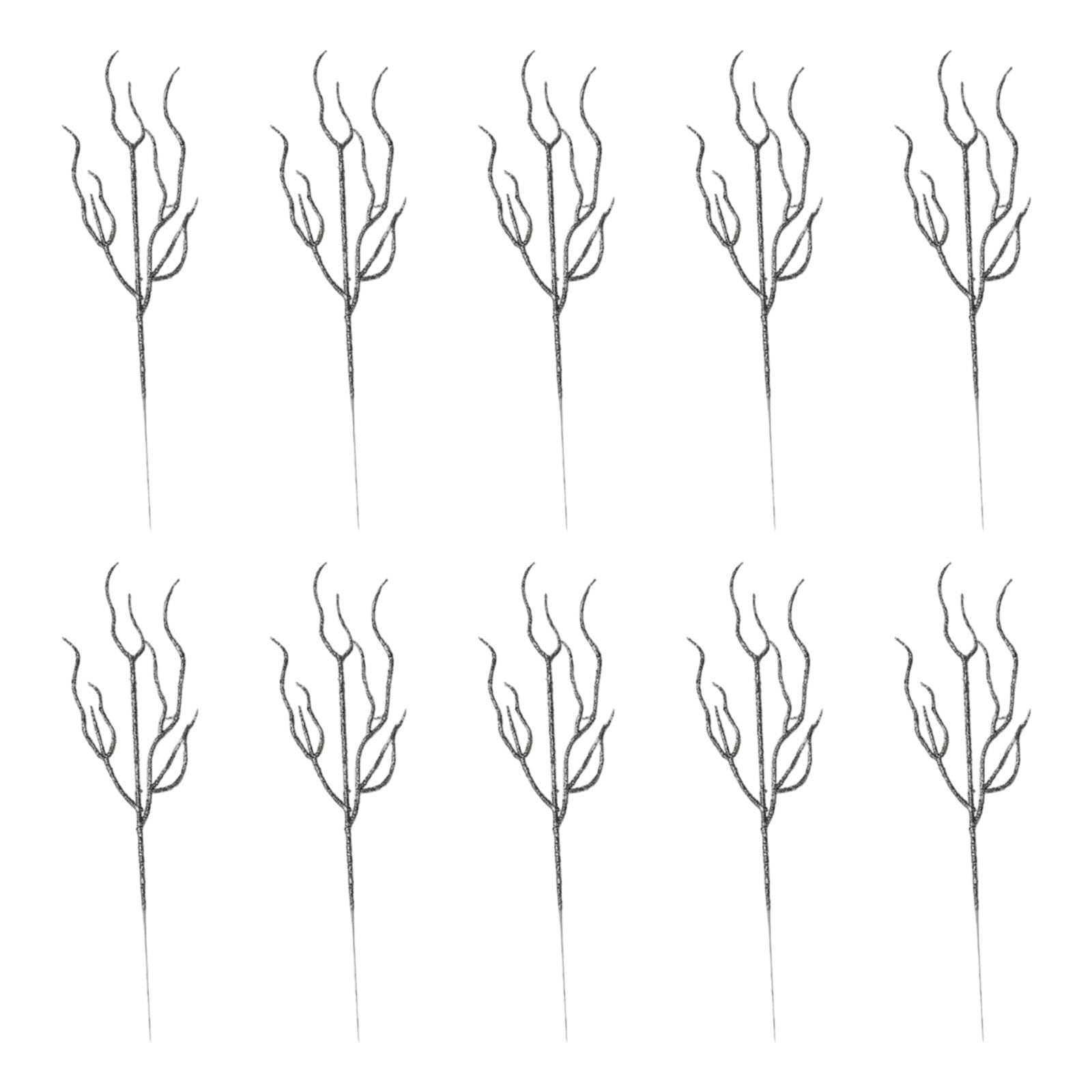Xitea Silver Pack Of 10 Realistic Artificial Flower Stems, Artificial Dried Branches, Glittering Picks For Christmas And Wedding Decoration, Plastic Flower Stems