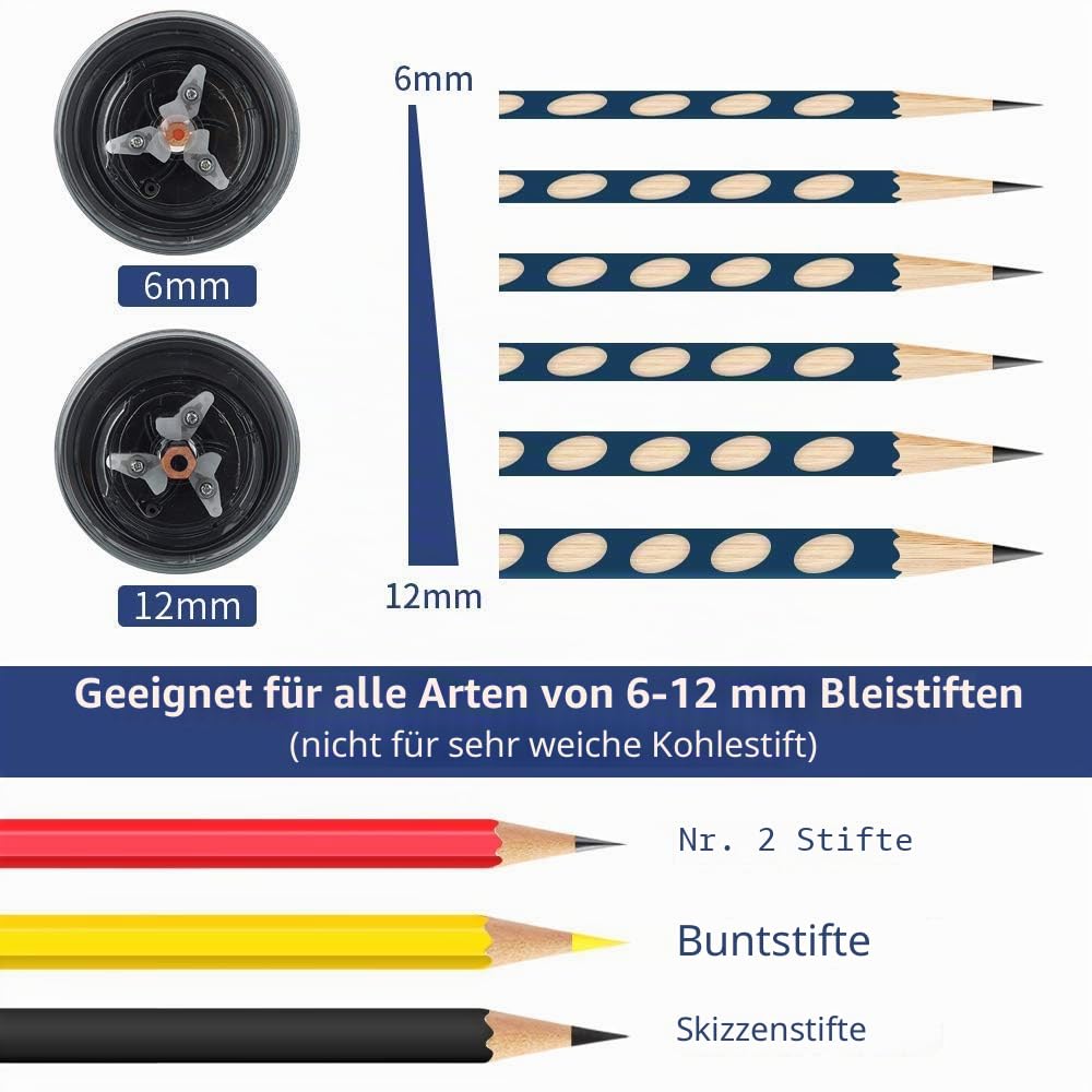 Elektrischer Bleistiftspitzer für Buntstifte, schneller Anspitzer für 6–12 mm Bleistifte, robust, für Büro, Schule, Klassenzimmer, Zuhause, tragbar, Auto-Stop