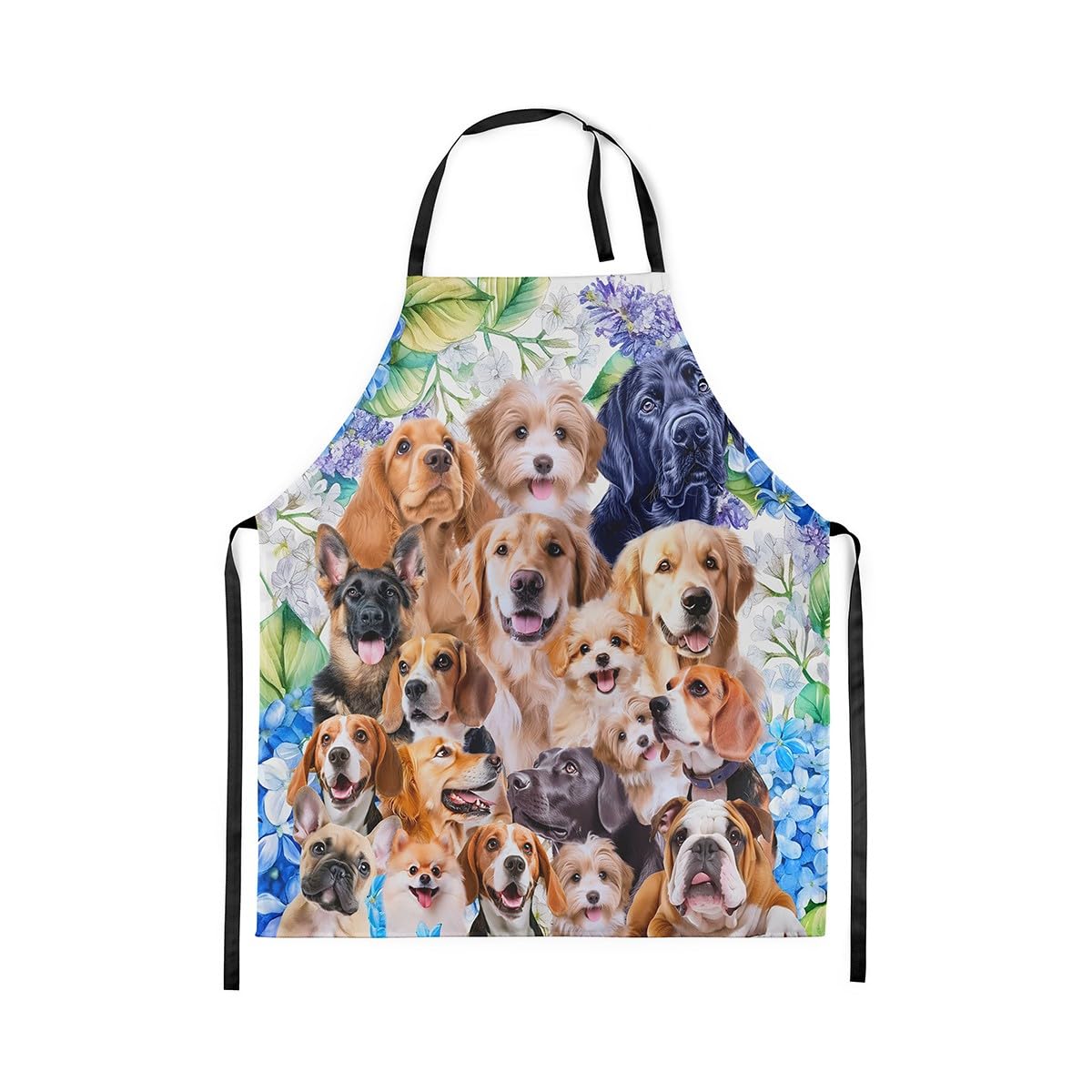Dog Waterproof Apron Cute Cartoon Dogs Bib Apron with Adjustable Neck Pet Puppy Animal Design Apron for Women Men Lovely Pug Bulldog Collage Pattern Cooking Kitchen Chef 78x66cm