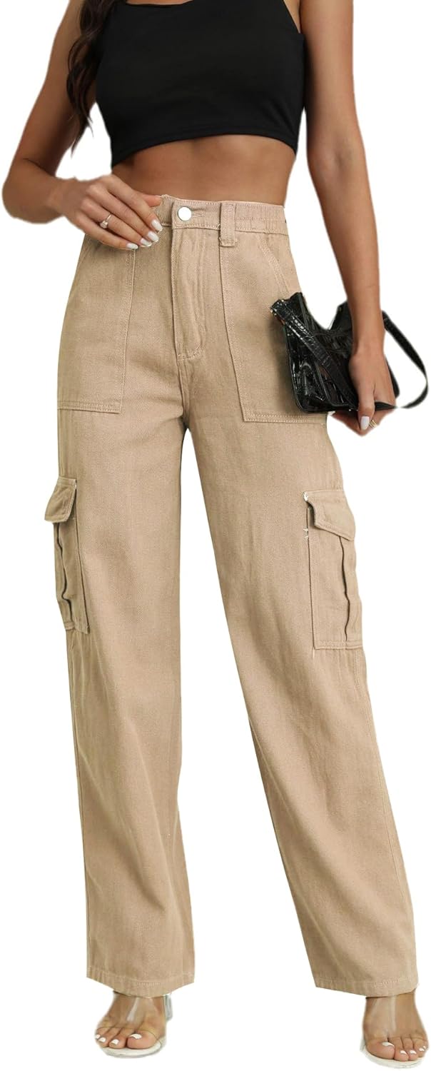 WZIKAI Cargo Pants for Women High Waisted Casual Pants Baggy Wide Leg Trousers Y2K Streetwear with 6 Pockets - Image 4