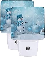 Vista 1 de Juego de 2 luces nocturnas de muñeco de nieve de Navidad, con sensor automático azul, luces nocturnas LED del atardecer al amanecer, lámpara
