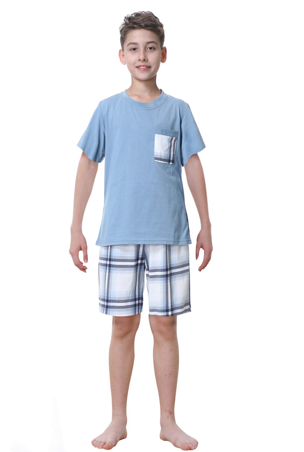 Big Boys Classic Plaid Pajama Set Cotton Sleepwear Teens 10-20Years