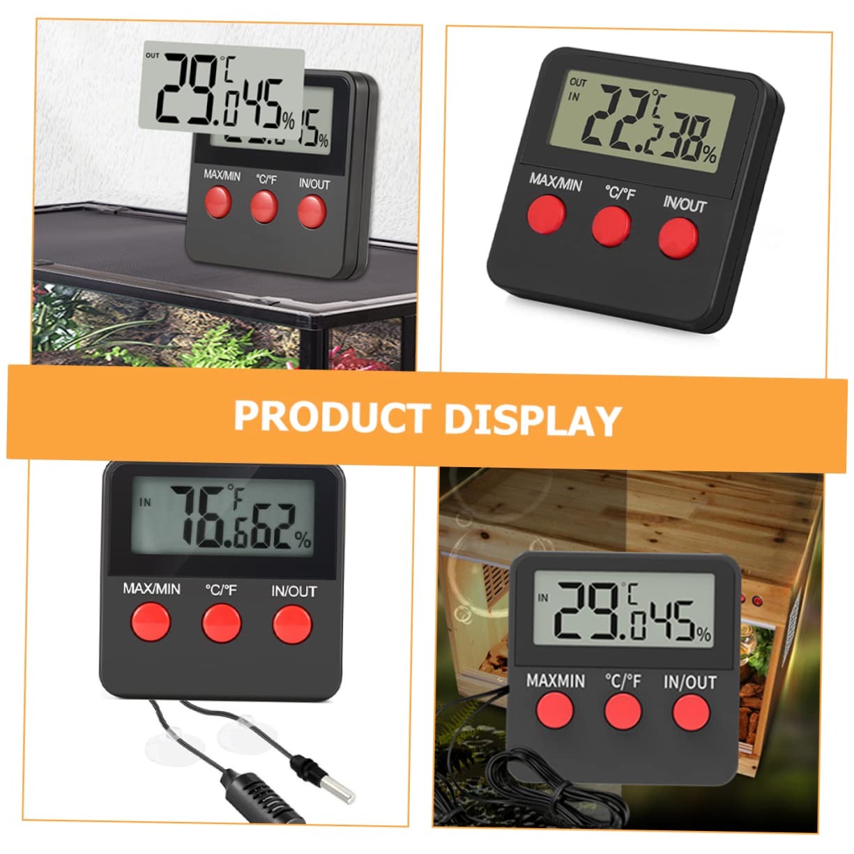Mipcase 4juegos Digital Higrómetro Para Terrarios De Reptiles Medidor De Temperatura y Humedad Para Incubadoras De Huevos Diseño Clip Para Sencilla Instalación Alta Precisión y