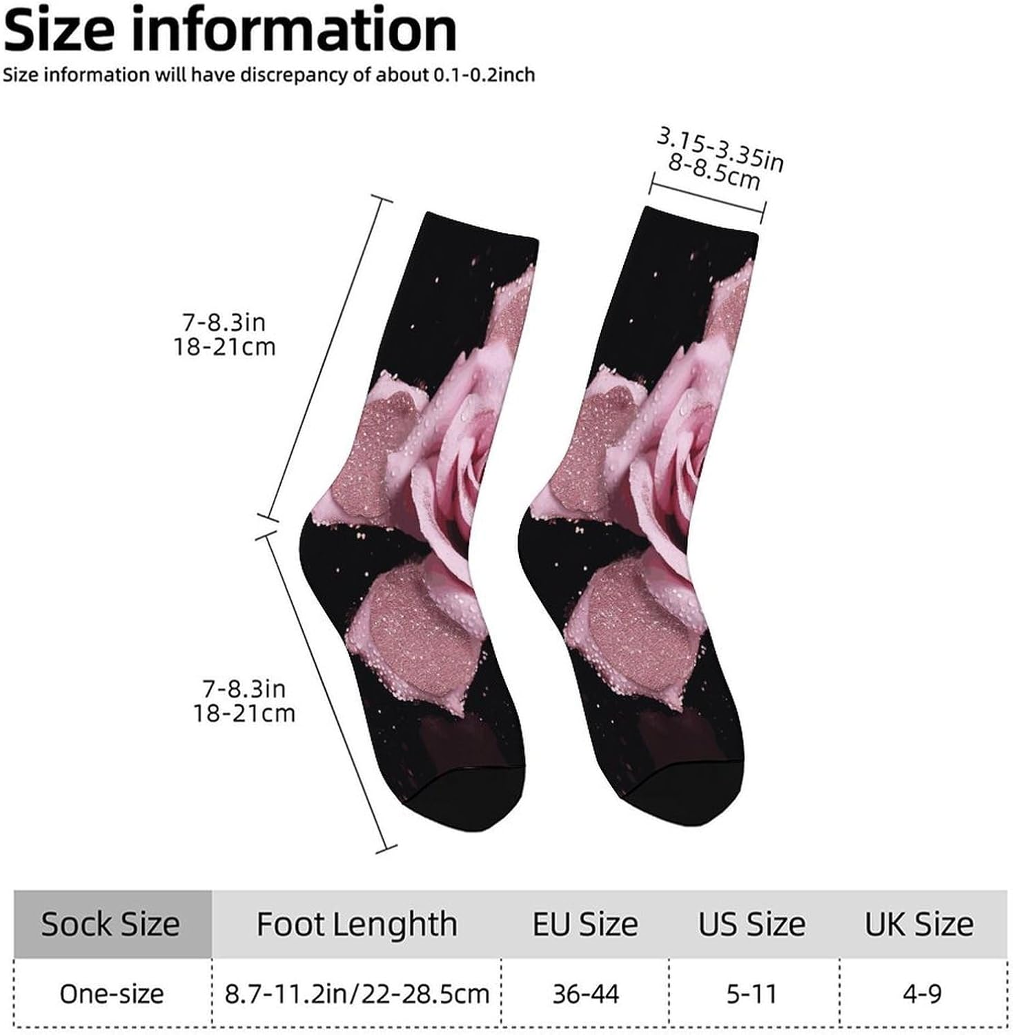 Glitter Pink Rose Crew Sock High Stocking Grippy Socks | Socks for Men & Women,Stockings-Long Thin Tube Sports, Breathable Soft Athletic for Nurses,Travel