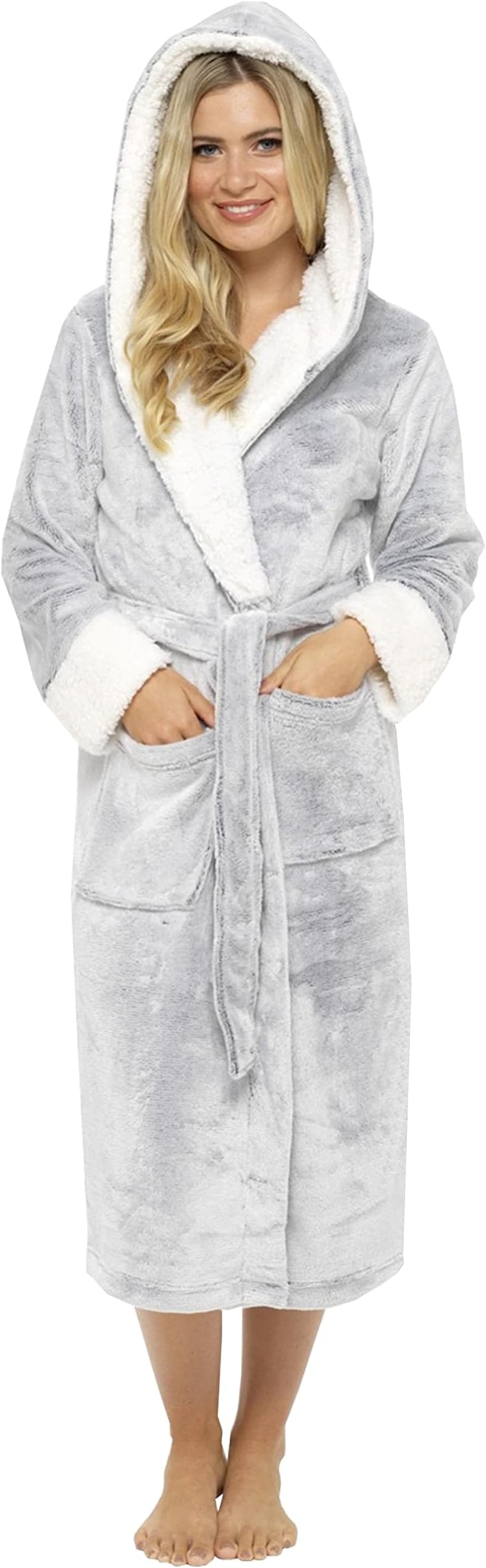 KATE MORGANLadies Dressing Gown Fluffy Super Soft Hooded Bathrobe for Women Plush Fleece Perfect Loungewear Long Robe | Gifts for Women