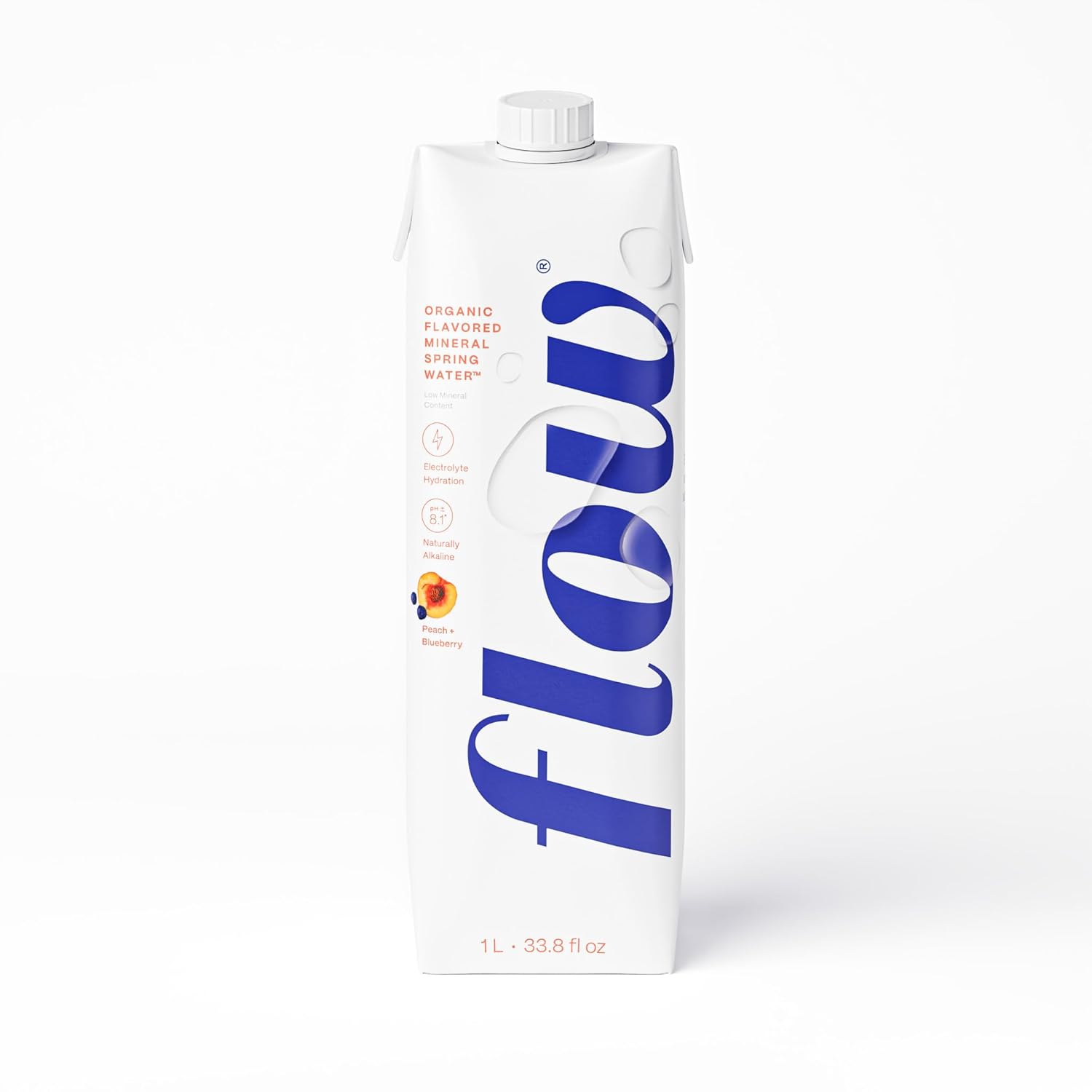 Flow Mineral Spring Water, Organic Peach + Blueberry, 12 Pack (33.8 Fl Oz) - Naturally Alkaline with Electrolytes and Zero Sugar