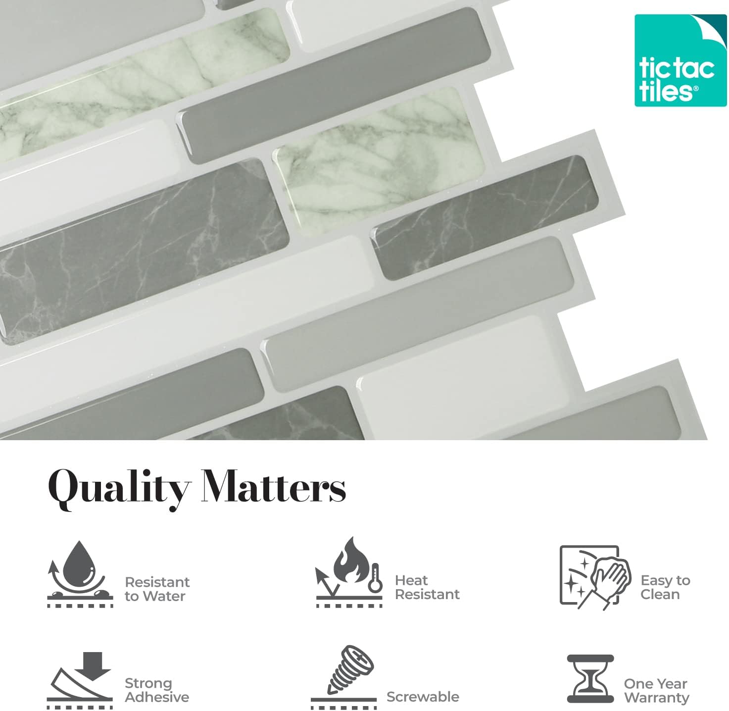 Tic Tac Tiles Peel and Stick Self Adhesive Removable Stick On Kitchen Backsplash Bathroom 3D Wall Sticker Wallpaper Tiles in Polito Designs (10 Sheets, Grigio)