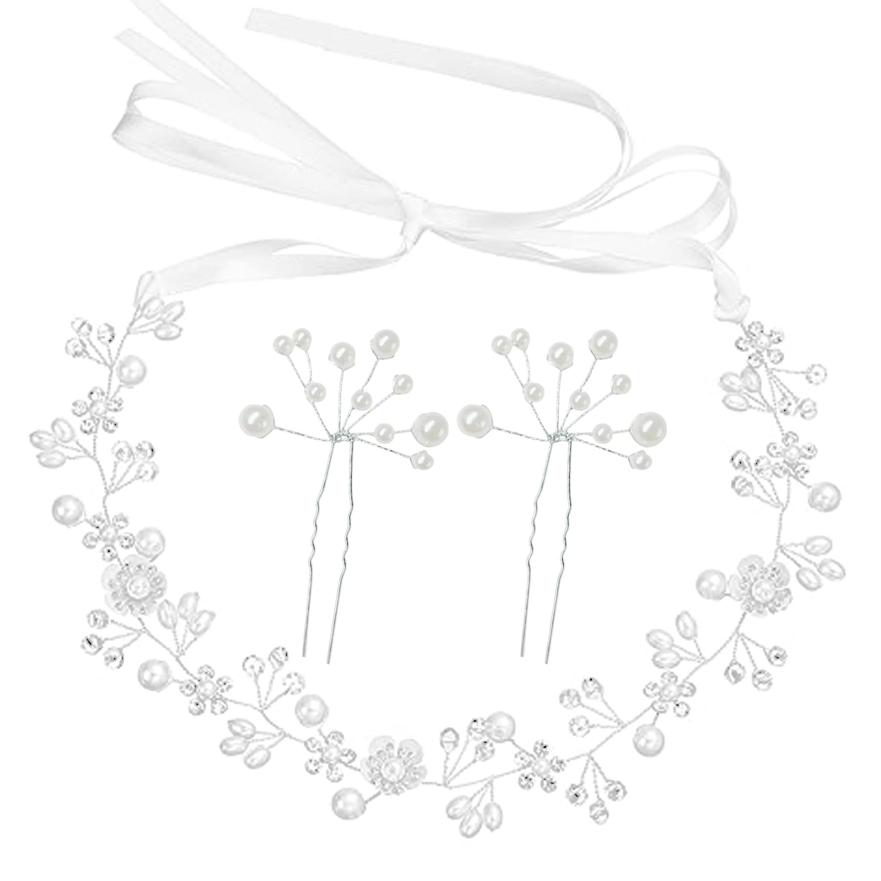 Allazone 3 Pz Diadema Novia Boda, Tocados de Pelo Novia Diadema Cristal con Perlas, Vid de Cristal para Novia de Boda para El Cabello para La Novia, Plata
