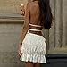 GOTHPICKUS Womens Y2K Boho Two Piece Skirt Set Pleated Ruffled Backless Sexy Crop Tank Tops Lace Up See Through Outfits (Beige,Medium)