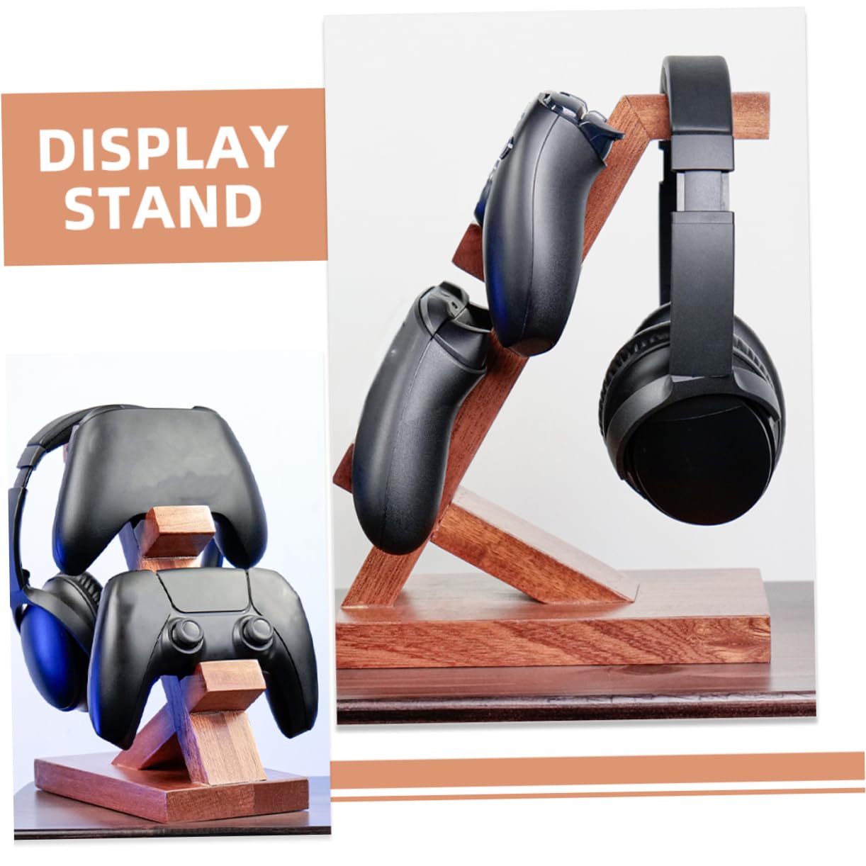 Supporto Controller da Parete in Legno Marrone, per Cuffie e Gamepad | Uso per Zona Gaming e Display, Struttura Semplice e Portatile, Organizzazione e Protezione dei Controller