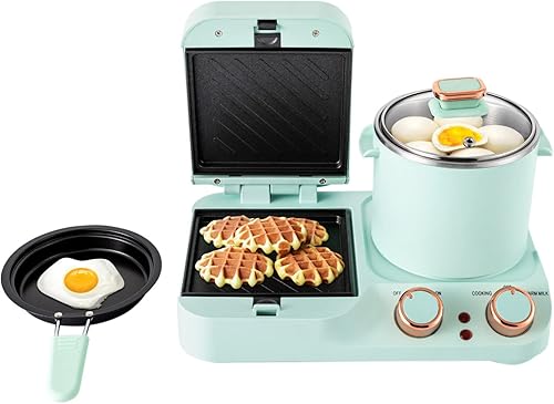 Estación de desayuno 3 en 1, máquina de desayuno retro para el hogar, mini tostadora eléctrica para sándwiches de desayuno con bandeja de