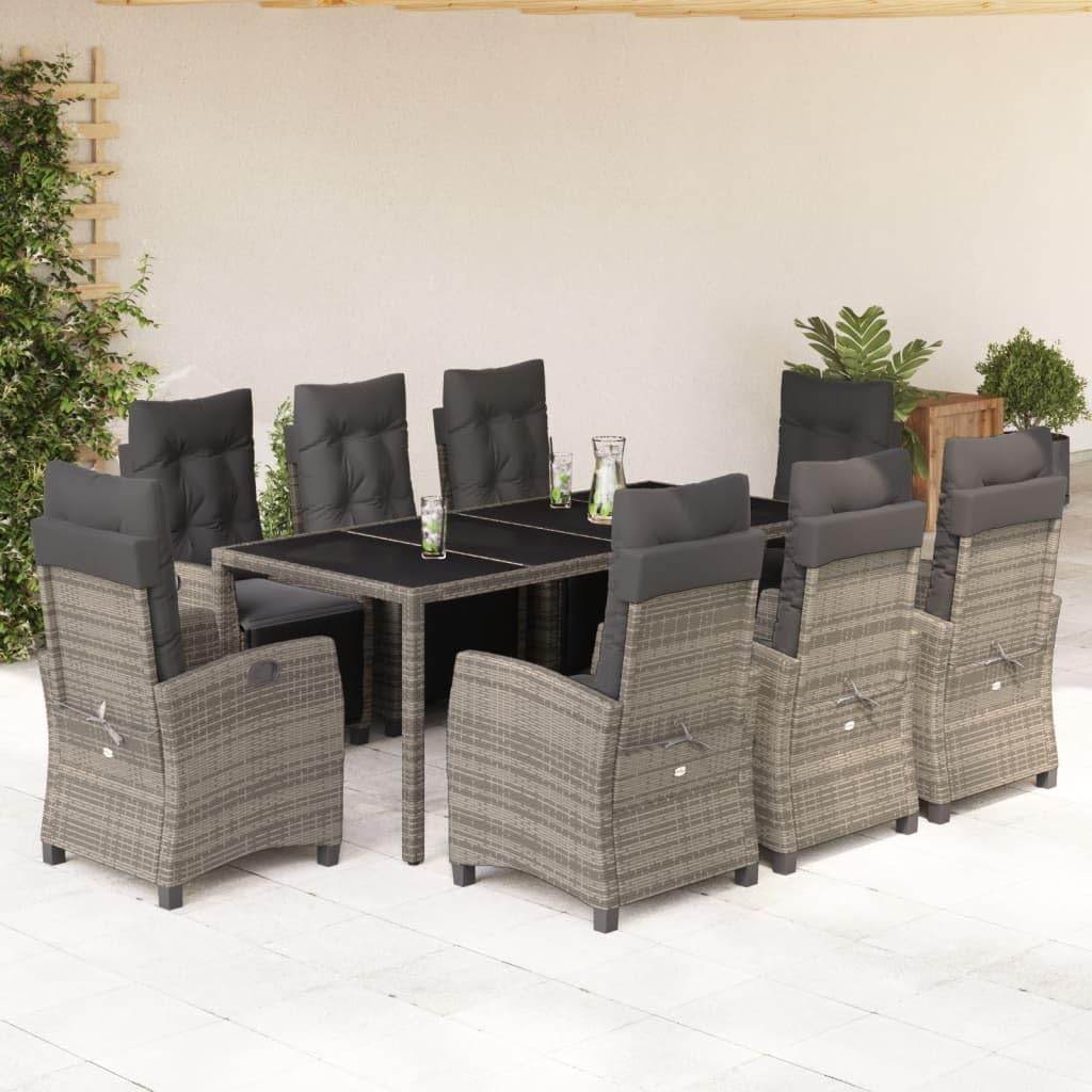 KCCKOM Garden Furniture Set 9 Piece Patio Dining Set with Cushions Gray Poly Rattan