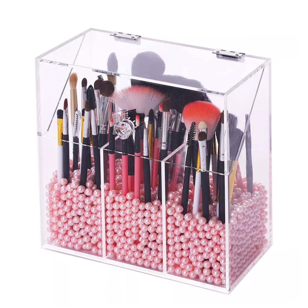 Porta pennelli per trucco con coperchio Scomparto per pennelli per trucco in acrilico trasparente Scatola per cosmetici