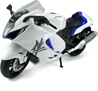 19 Scale for Suzuki Hayabusa Motorcycle Model Toy, Plastic and Metal Diecast Toy Motorcycle Bike, Light Effect, Mens Collection, Toys for Boys Kids Gifts, Cake Topper Home Office Decor, White