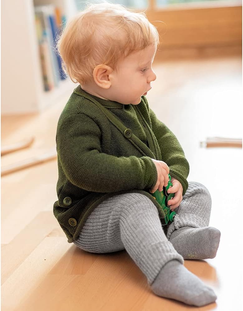 Ecoable Baby Long Sleeve Thermal Cardigan Sweater, Organic Merino Wool, Boys and Girls Sizes Newborn - 4 Years