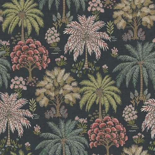 Image of Holden Odyssey Tropical Forest Trees Wallpaper - Deep Navy Blue & Green - Bold Modern Jungle Pattern for Dining Room (14291)