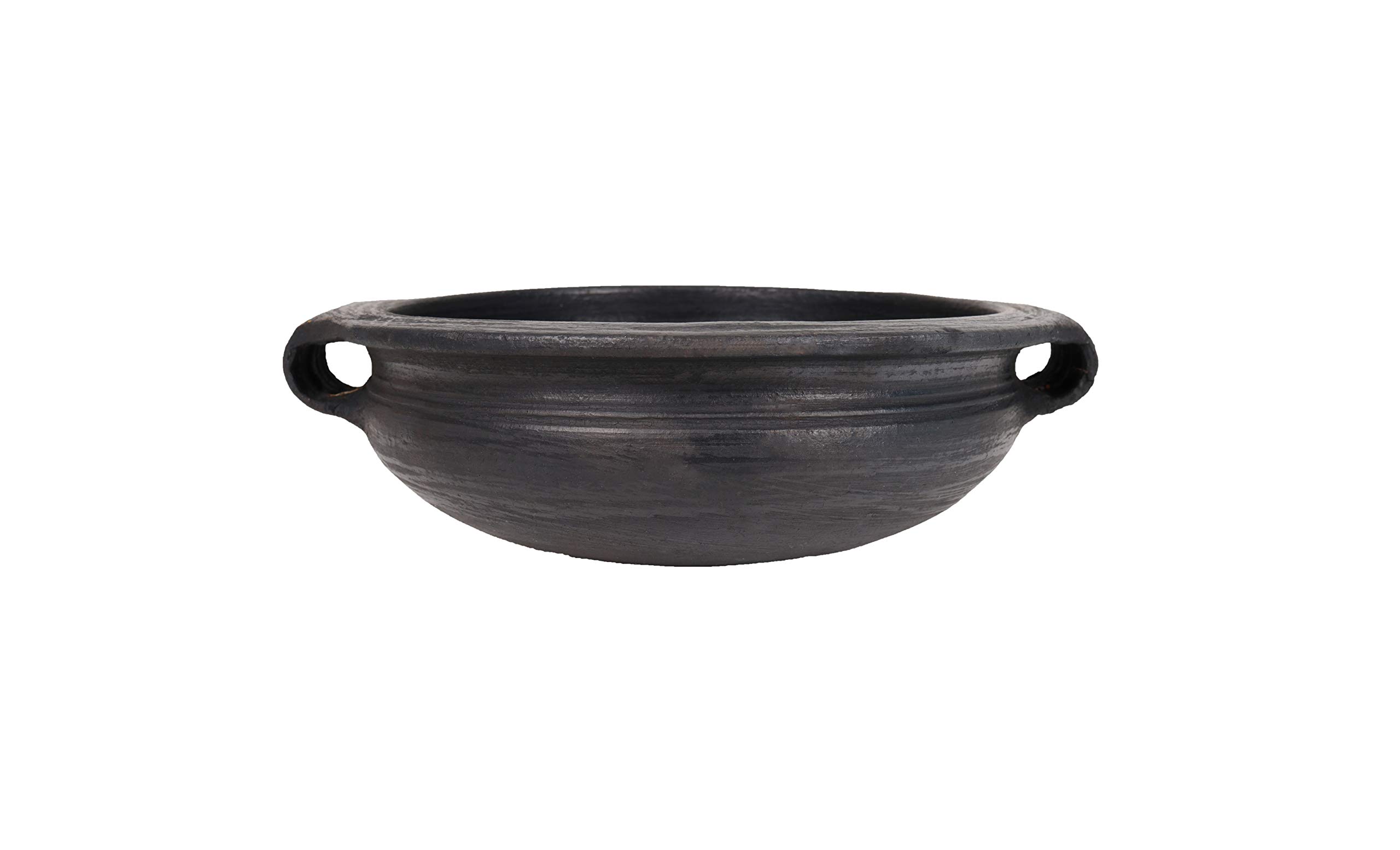 India Online Pottery Clay Pots/Earthen Kadai for Cooking Pre Seasoned. (Black :3.5 Liter)