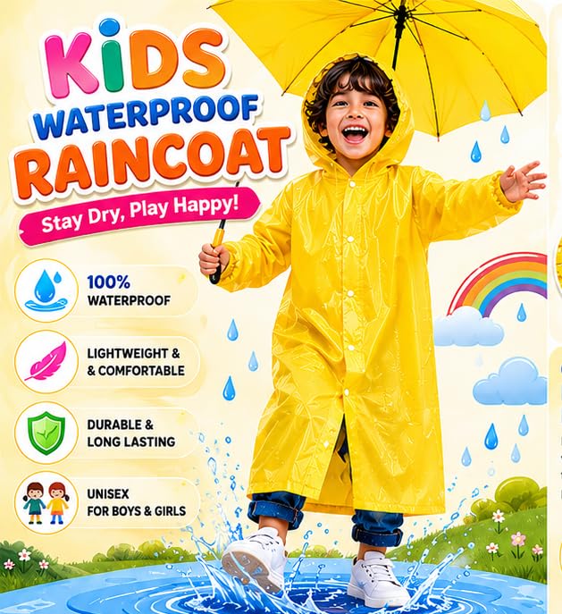 Image of Kids Waterproof & Lightweight EVA Raincoat with Hooded Full Body Rain Protection for Boys and Girls Reusable Rain Wear Pack of 1