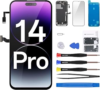for iPhone 14 Pro Screen Replacement 6.1" 3D Touch LCD Display Digitizer Full Assembly with Earpiece Repair Ambient Light Sensor Proximity Sensor Fix Tools Kit A2650 A2889 A2890 A2891 A2892