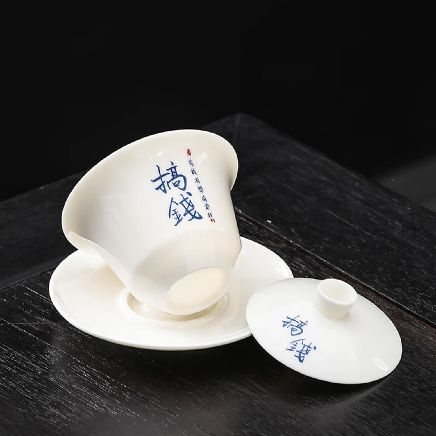 Mutton-fat Jade Ceramics Gaiwan Teacup, 95ml 3.2oz, White Porcelain Kungfu Tea Set
