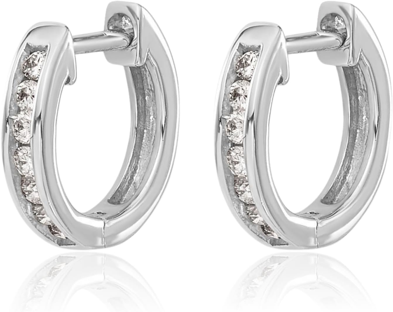 IceCarats 10K Solid White Gold 0.14 carat Diamond Small Huggie Hoop Earrings 11mm 0.4 inch Round Cut, Natural, Prong Set, Snap Back For Her