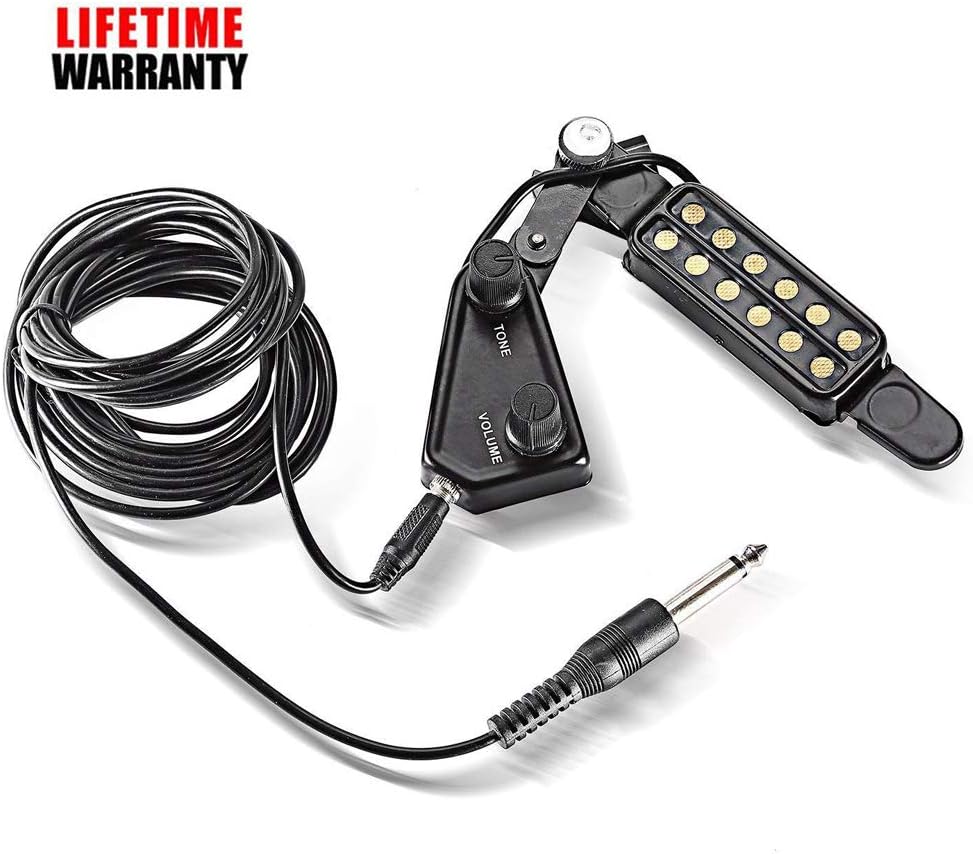 WINGO 12 Sound Hole Guitar Pickup Acoustic Electric Transducer for Acoustic Guitar Magnetic Preamp with Tone and Volume Control,Cable Length 10 inches-Black by WINGO
