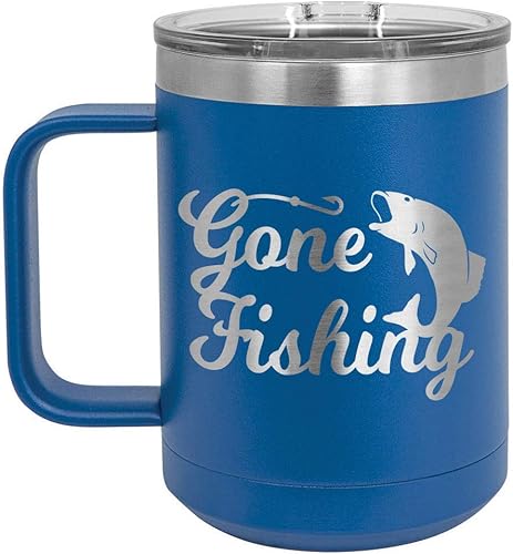 Miniatura 10 de ONLYGIFTS.COM - Taza de café con tapa deslizante (13.0 fl oz), diseño con texto "GONE FISHIN", Verde