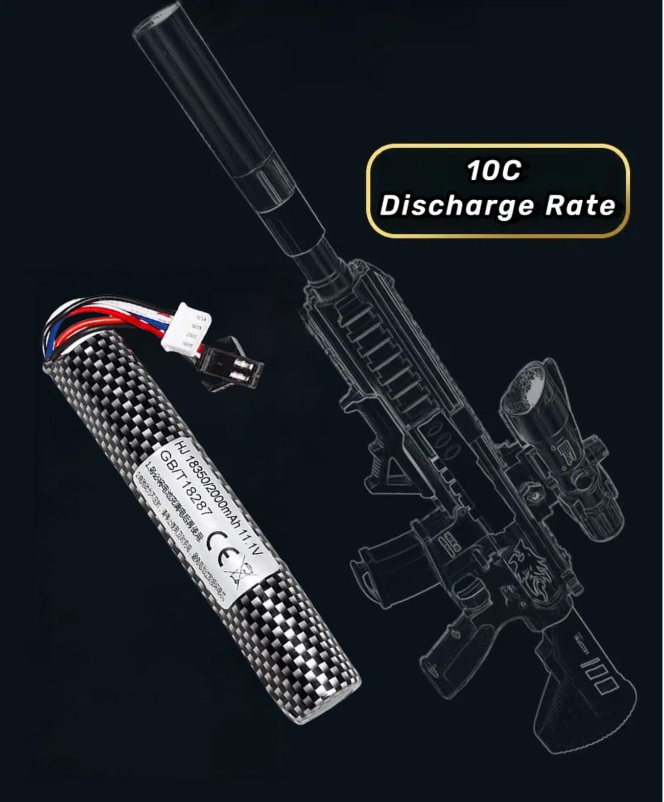 Itexkun 2 Pcs 11.1V 2000mAh SM2P Plug with 11.1V Charger Compatible with Airsoft Gel Water Bead Blaster Rechargeable Battery