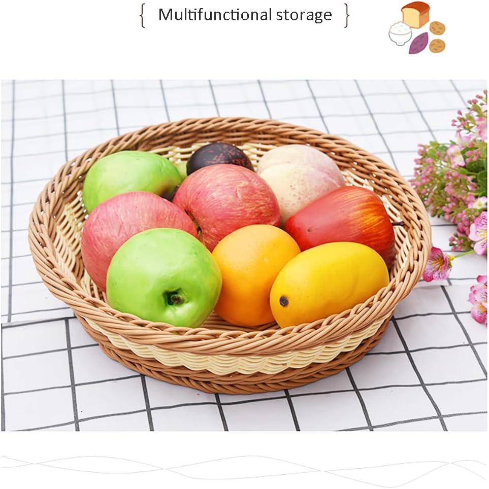 3 Pack 11.8 Inch Handmade Bread Basket for Serving, Round Display Baskets, Sturdy Durable Stackable Easter Fruit Basket for Kitchen, Store, Restaurant, Party (Bicolor, M)