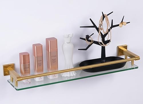 Miniatura 12 de Estantes de vidrio para baño, estantes de baño de níquel cepillado de 16 pulgadas para pared, rectangulares de acero inoxidable, vidrio templado,