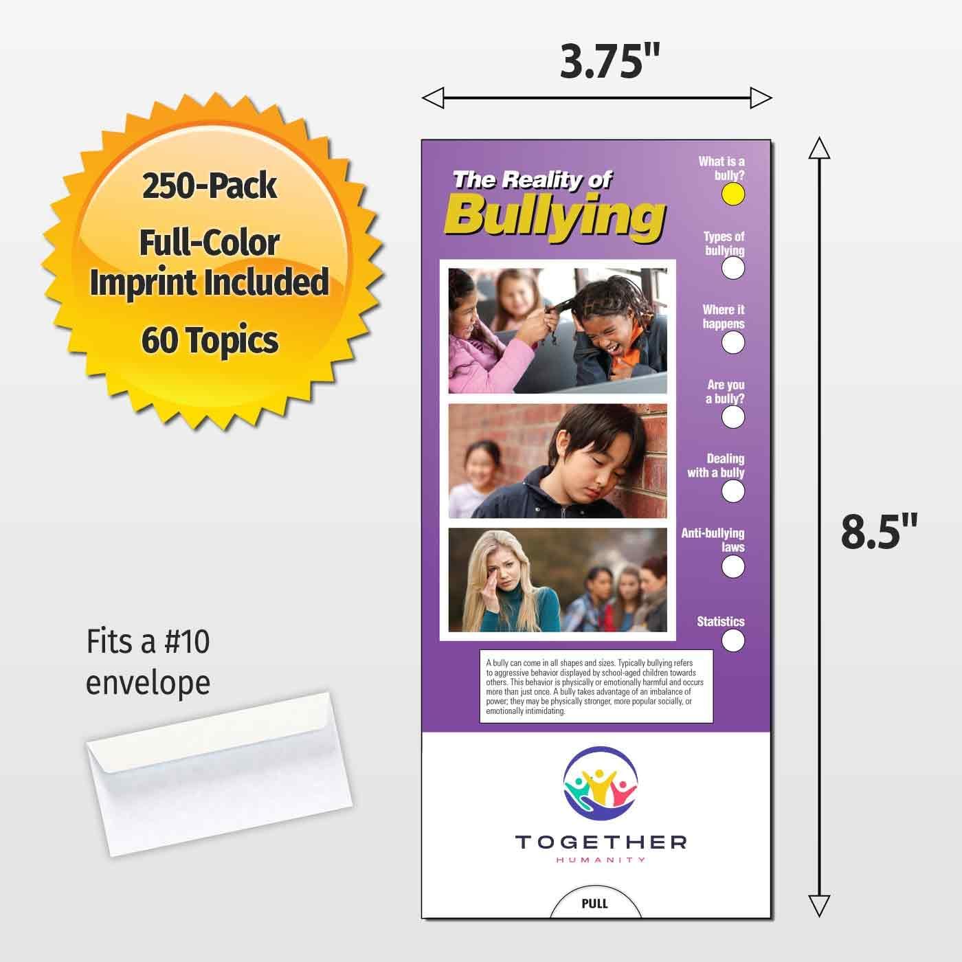 ZOCO – Reality of Bullying Slide Charts – Pack of 250 – Custom Logo & Text – Bullying & Cyberbullying Prevention Handouts for Schools, Clinics & Libraries – 3.75 x 8.5 Inches