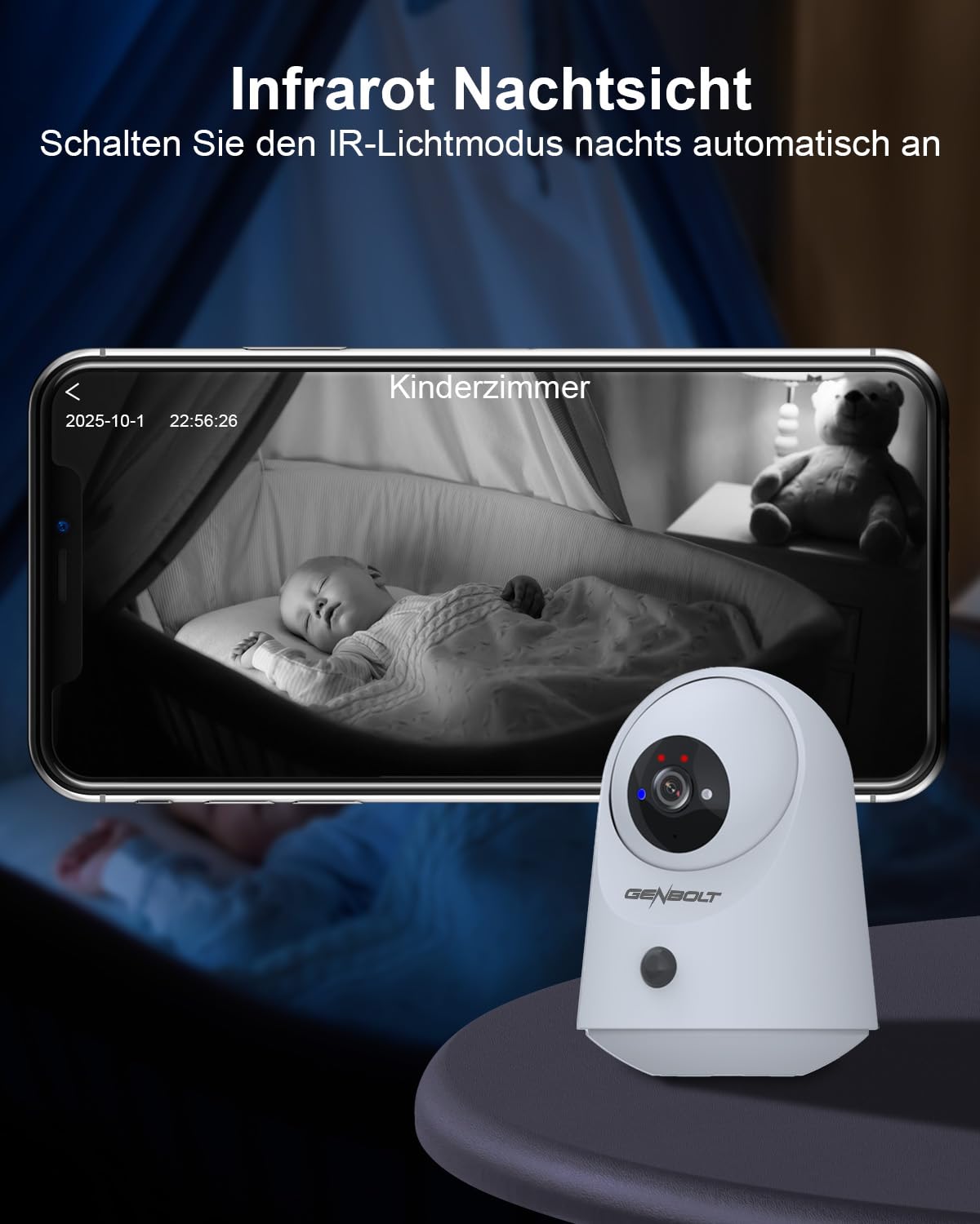 GENBOLT 2K WLAN-Überwachungskamera für den Innenbereich, IP-Haustierkamera