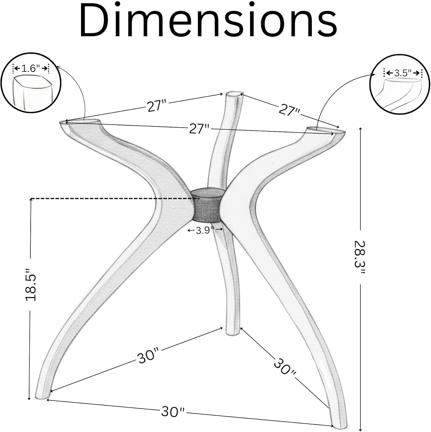 Mid Century Solid Wood Modern Dining Curved Table Base Only, Pedestal Table Bases, Wooden Legs for Kitchen Tables, Glass Top Curvy Leg Assembly Tools Available (Walnut, 3-Legs)