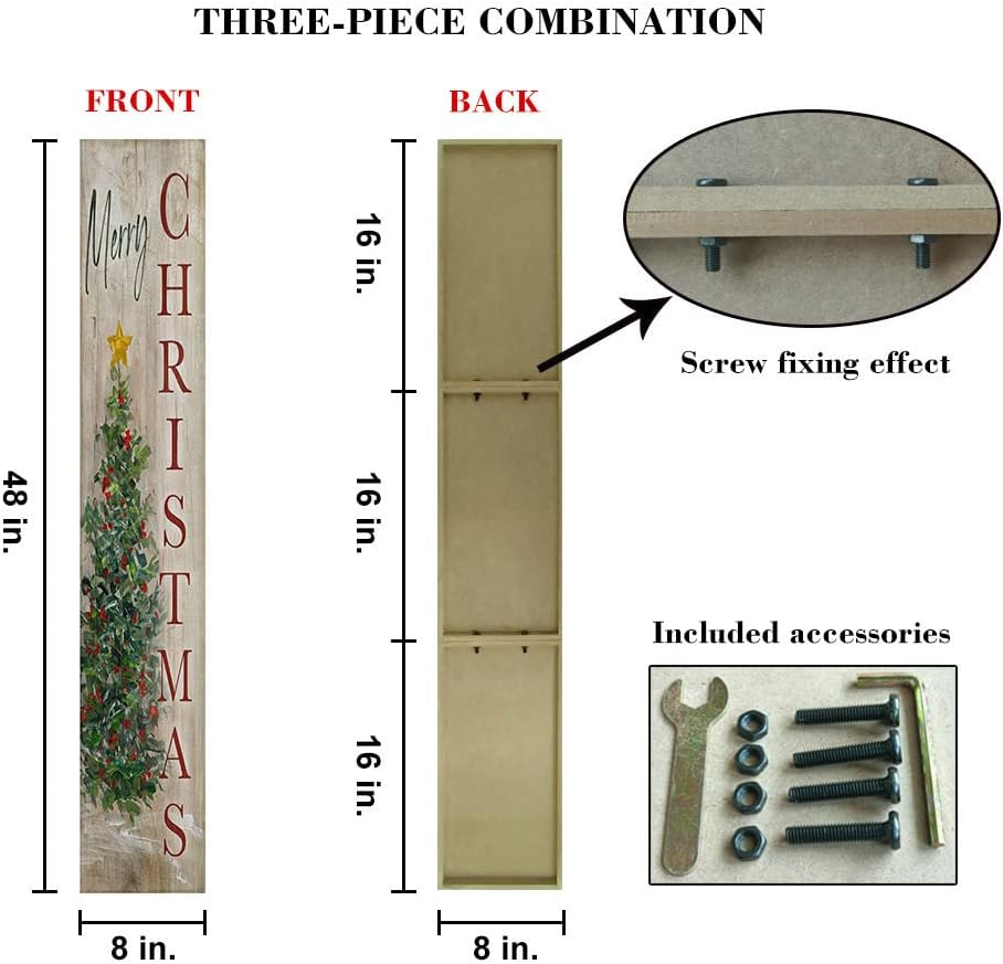 Mery Christmas Tree Sign for Front Door, 4ft Tall Porch Decor, Vertical Wooden Signs Porch, Rustic Farmhouse Wood Decorations Outdoor