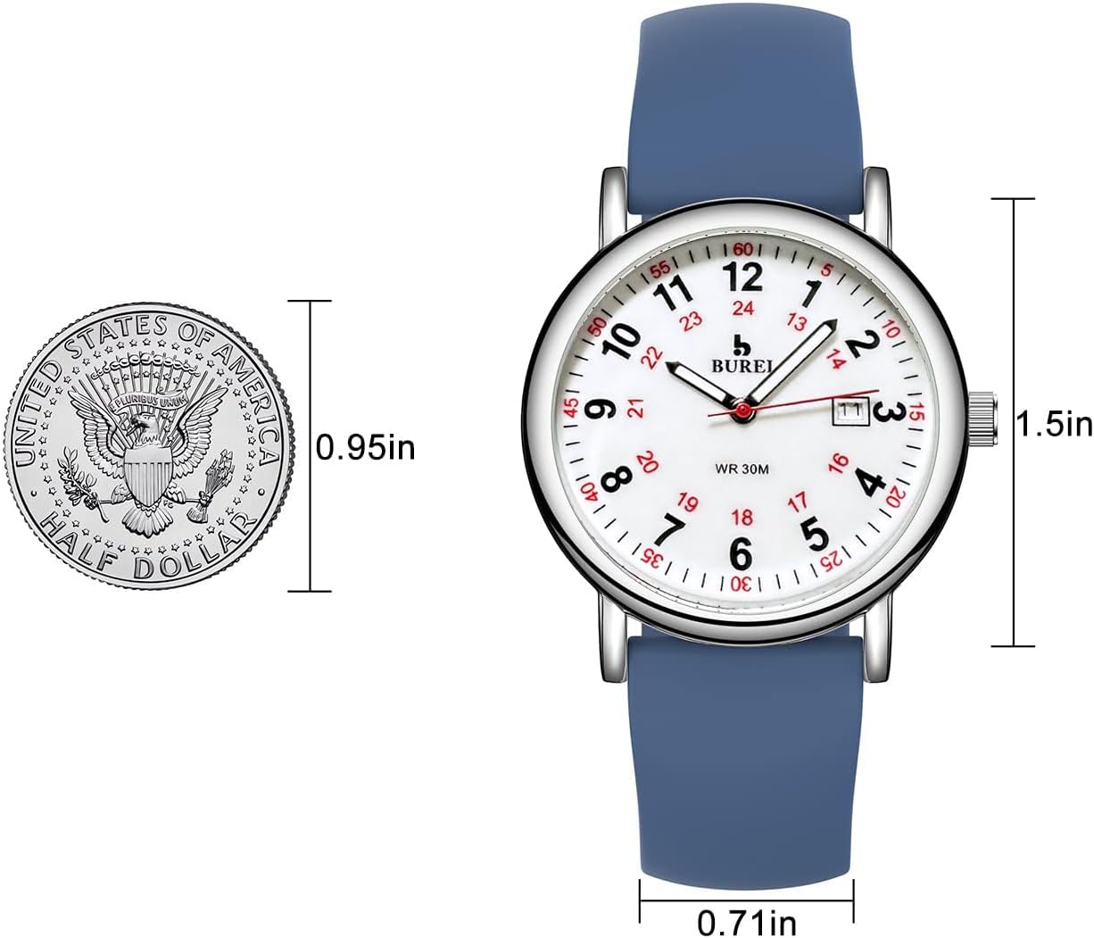 BUREI Women Men Wrist Watches for Nurse Medical Professionals Students Women Men, Waterproof 12/24 Hour Military Time Luminouse Easy Read Dial,Colorful Silicone Band. - Image 5