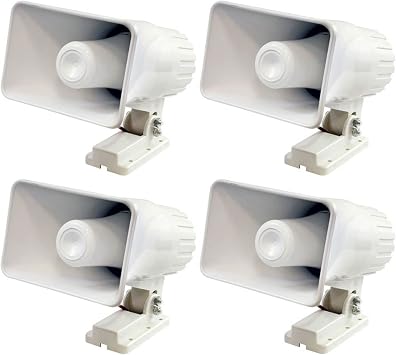 Pyle Pro 6 Indoor and Outdoor 50 Watts Heavy Duty Portable PA Horn Speaker, 8 Ohms Impedance, with Adjustable Bracket, White 4 Pack