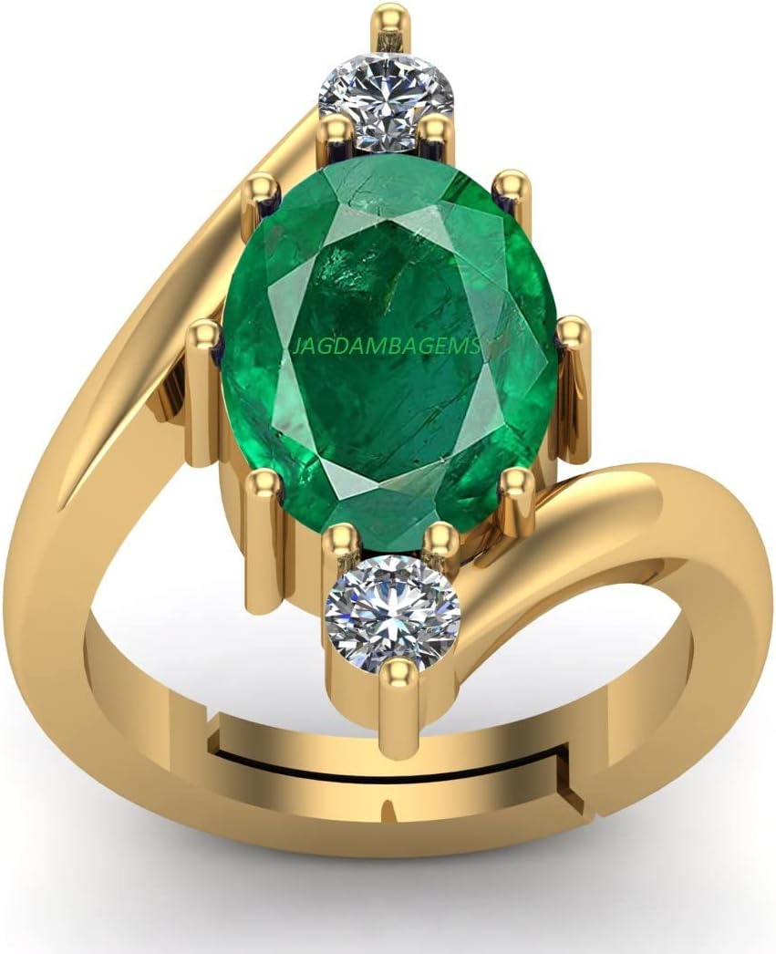 15.00 Ratti Natural Emerald Ring (Natural Panna/Panna Stone Gold Ring) Original AAA Quality Gemstone Adjustable Ring Astrological Purpose for Men Women by Lab Certified