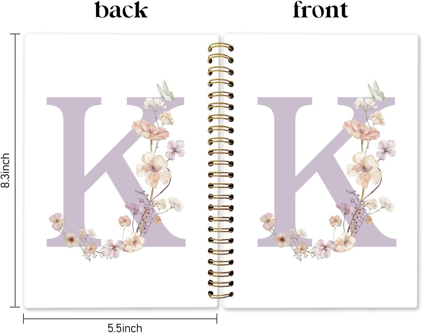 Initial Letter K Notebook, Monogrammed Gifts for Women, Custom Notebook Journals for Writing, Cute Personalized Notepads Journals for Women Floral Hardcover Spiral Notebooks 5.5x8.3 - Image 6