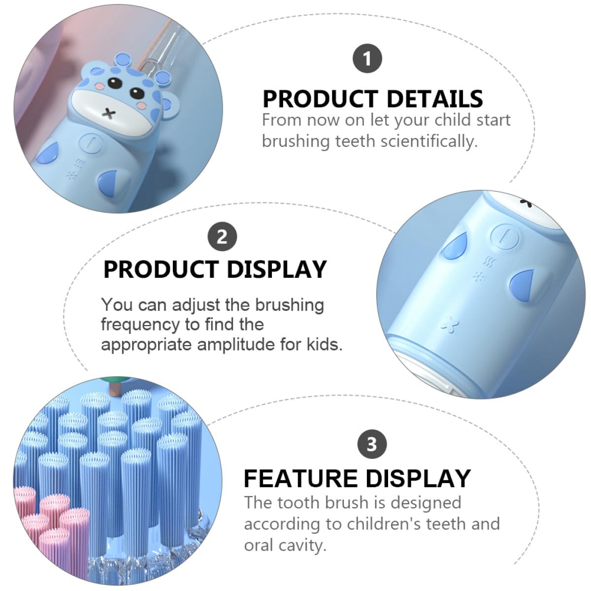 Cepillo de Dientes Eléctrico Sónico Silicona y PC Seguro para Niños Frecuencia Ajustable y Diseño para Bebés y Niños