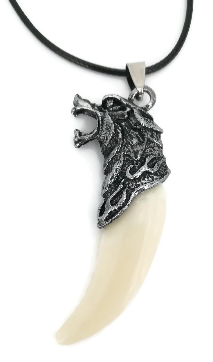 Ciondolo Con Dente Di Lupo E Drago INBLUE Per Uomo E Donna, In Acciaio Inox Con Cristallo Simulato, Collana 23 Pollici, Regalo Originale