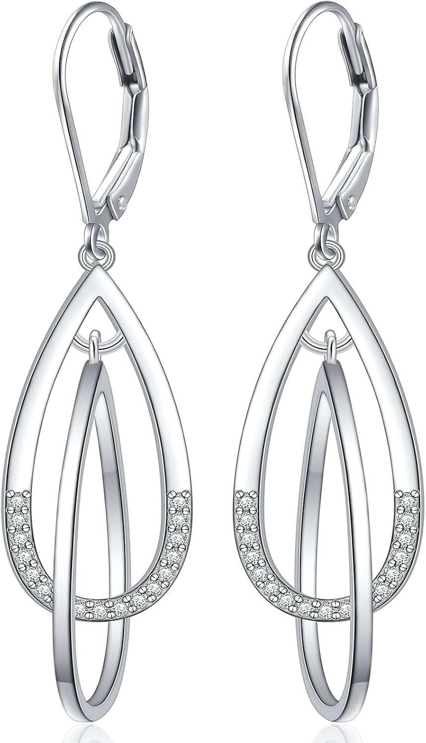Sterling Silver Leverback Dangle Earrings for Women Teardrop Filigree 14K Gold Plated Dangly Earrings Mother’s Day Gift