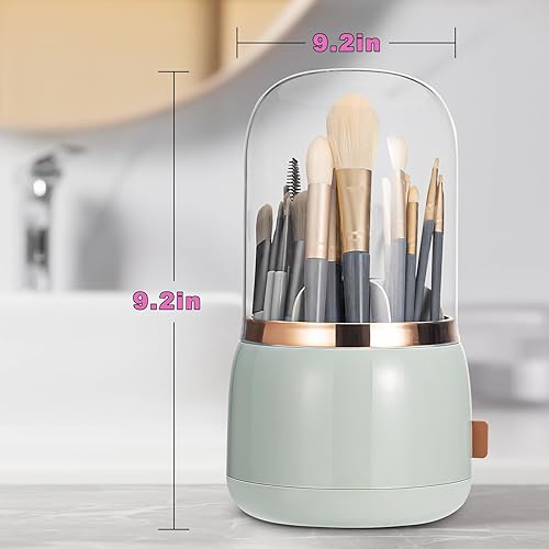Miniatura 7 de Organizador de brochas de maquillaje con tapa, organizador de brochas de maquillaje giratorio de 360 grados, a prueba de polvo, adecuado para