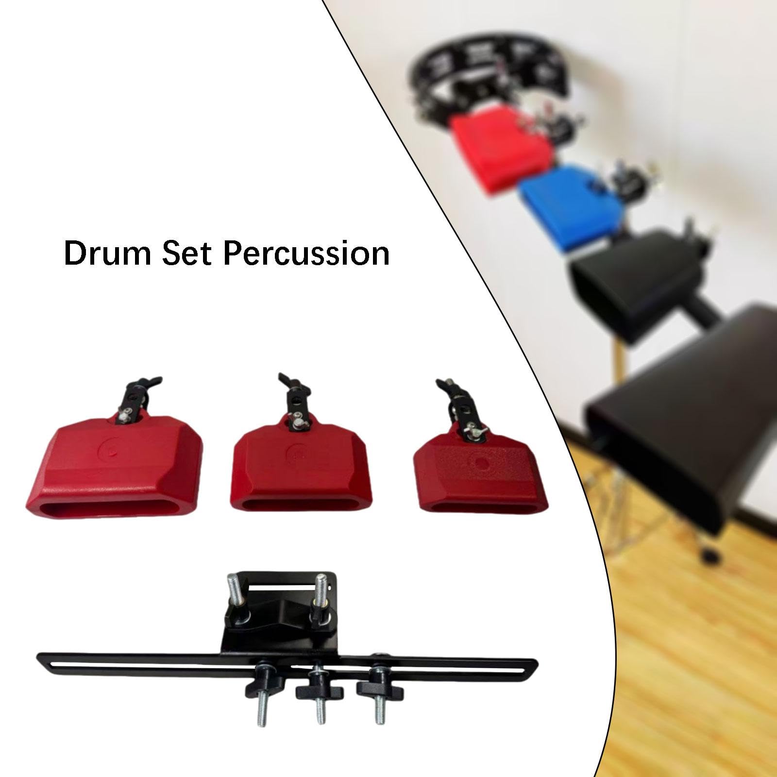 Set di Campanacci Da 4", 5" E 6" con Blocco di Percussioni Musicali con Supporto per Batteria, Esibizione in Festival, Rosso